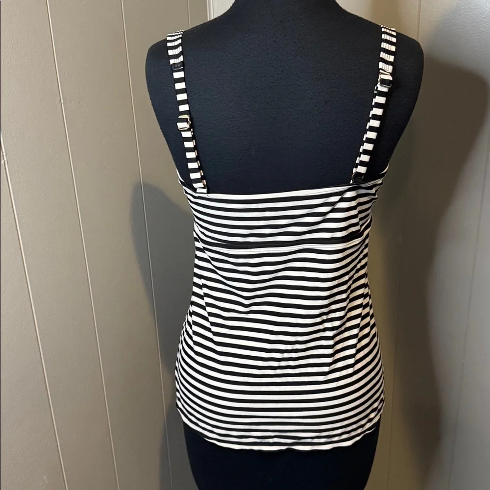 B14 Merona stripe twisted bodice ruched long tankini swimsuit top. Large - Picture 5 of 7